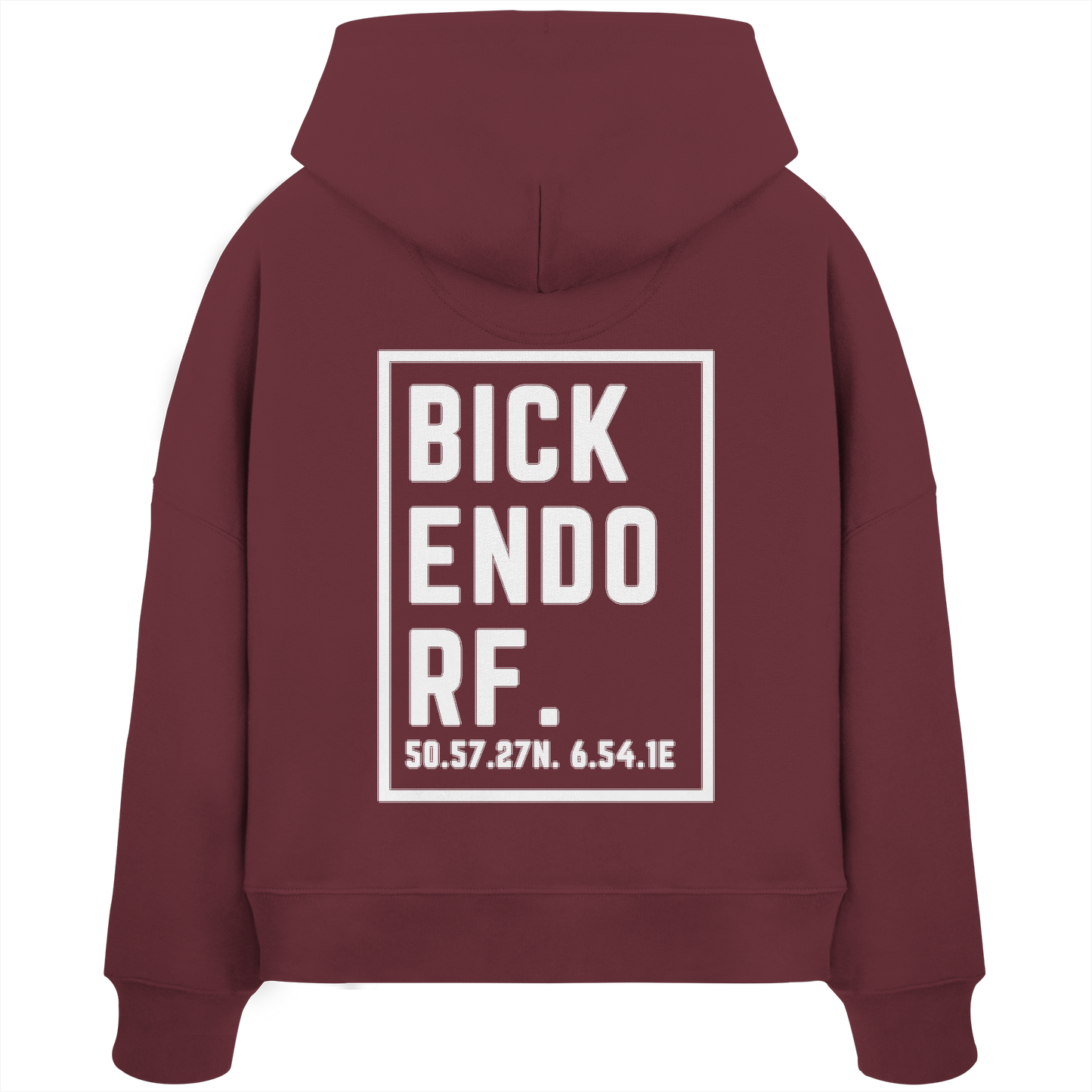 Bickendorf Koordinaten (großer Druck auf dem Rücken) - Womens Organic Boxcut Hoodie