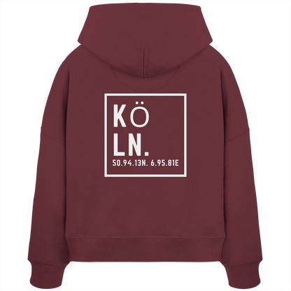 Köln Koordinaten (großer Druck auf dem Rücken) - Womens Organic Boxcut Hoodie