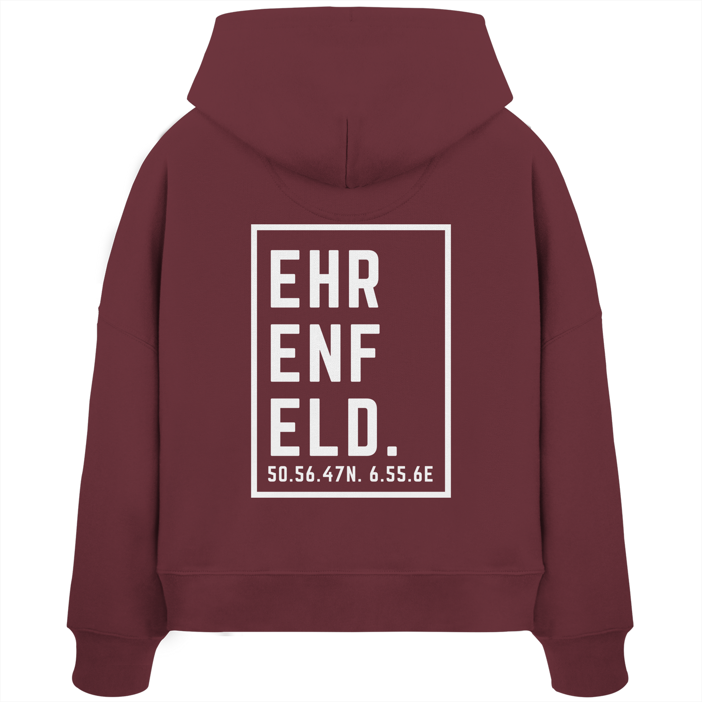 Ehrenfeld Koordinaten (großer Druck auf dem Rücken) - Womens Organic Boxcut Hoodie