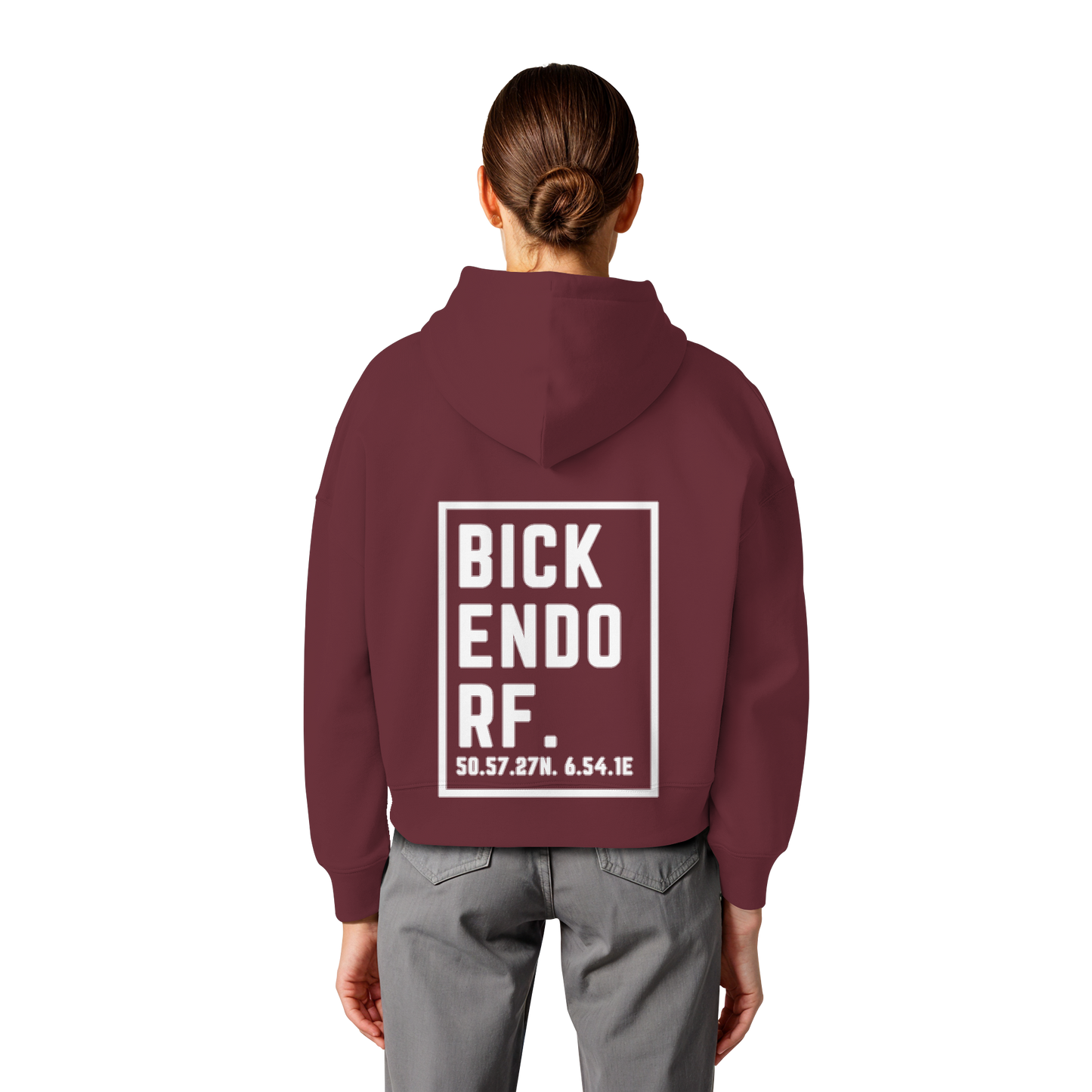 Bickendorf Koordinaten (großer Druck auf dem Rücken) - Womens Organic Boxcut Hoodie