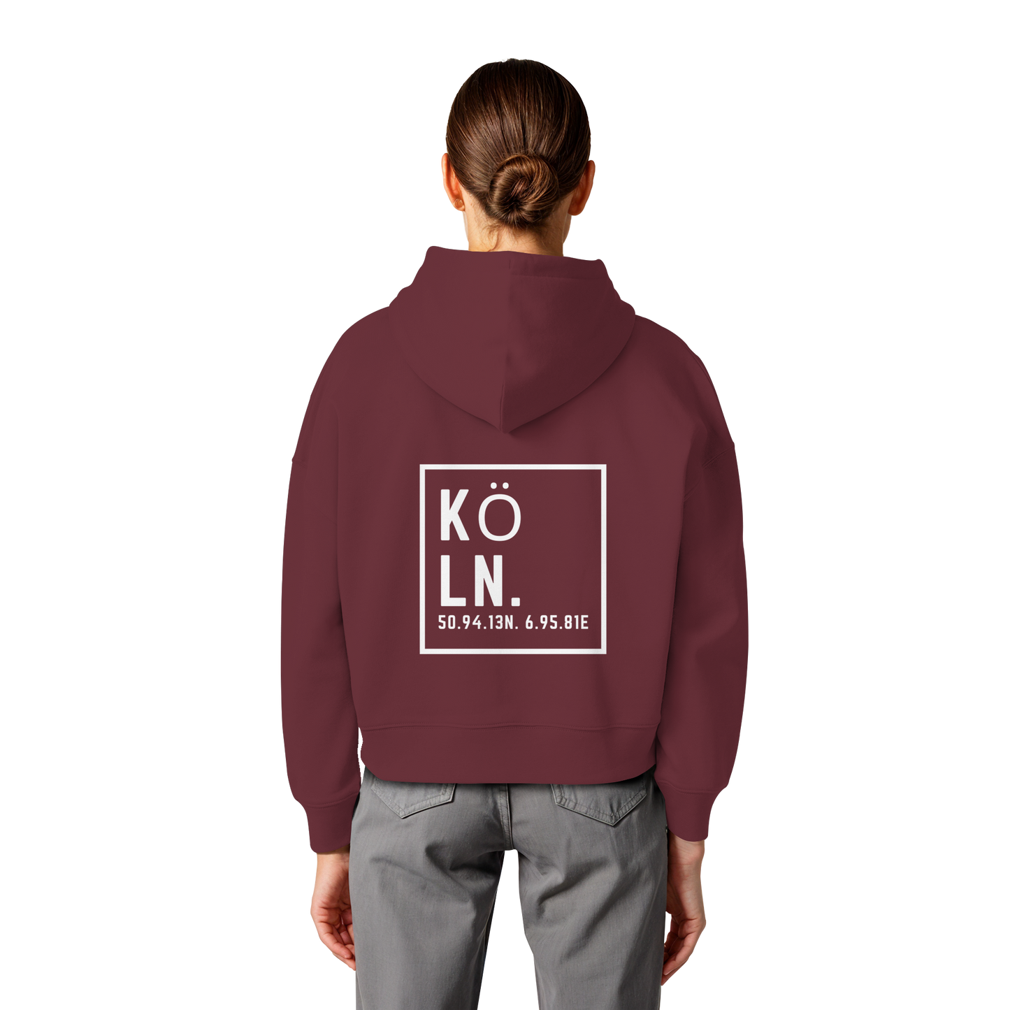 Köln Koordinaten (großer Druck auf dem Rücken) - Womens Organic Boxcut Hoodie