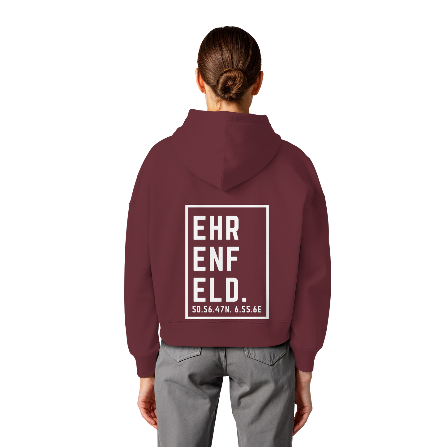 Ehrenfeld Koordinaten (großer Druck auf dem Rücken) - Womens Organic Boxcut Hoodie