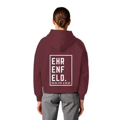 Ehrenfeld Koordinaten (großer Druck auf dem Rücken) - Womens Organic Boxcut Hoodie