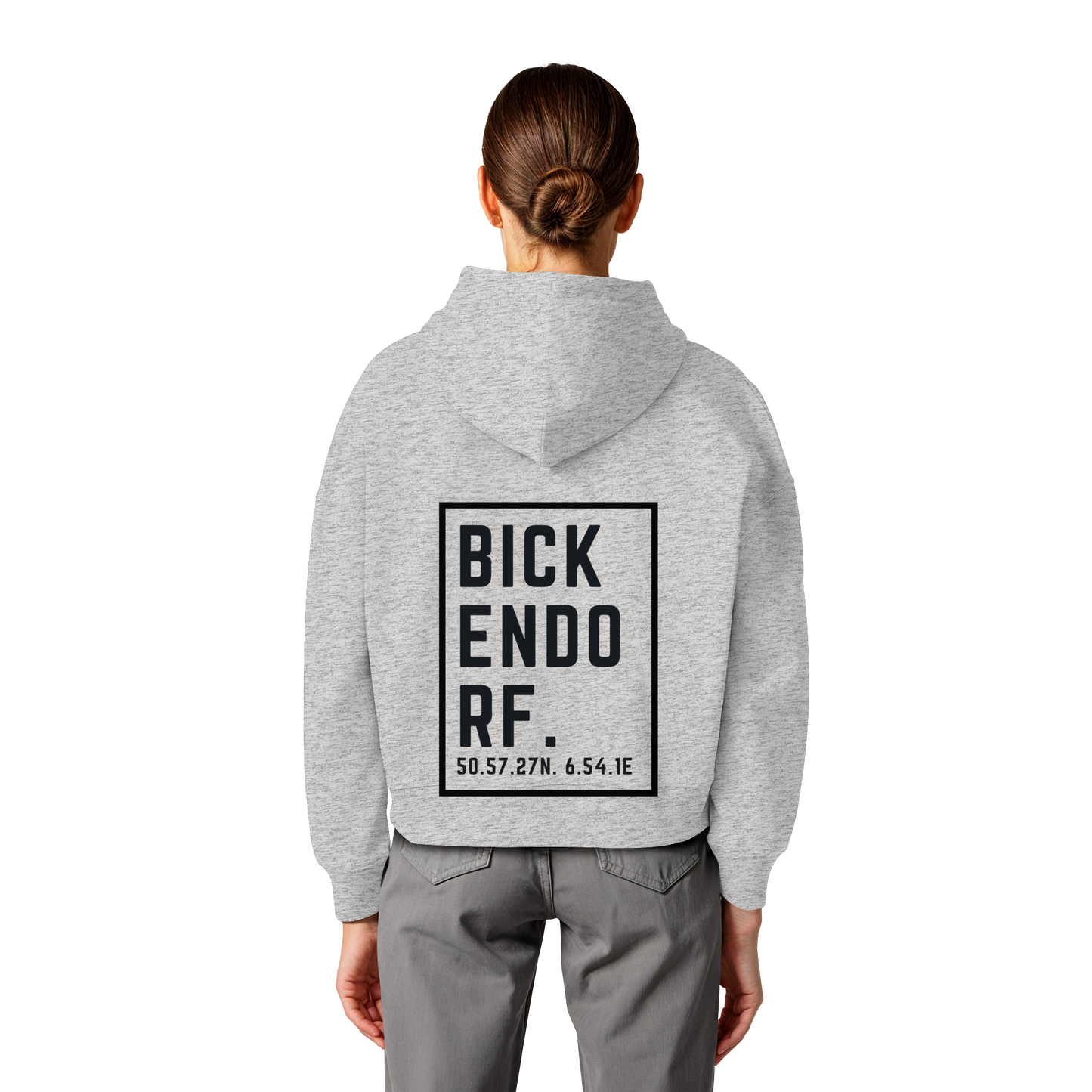 Bickendorf Koordinaten (großer Druck auf dem Rücken) - Womens Organic Boxcut Hoodie