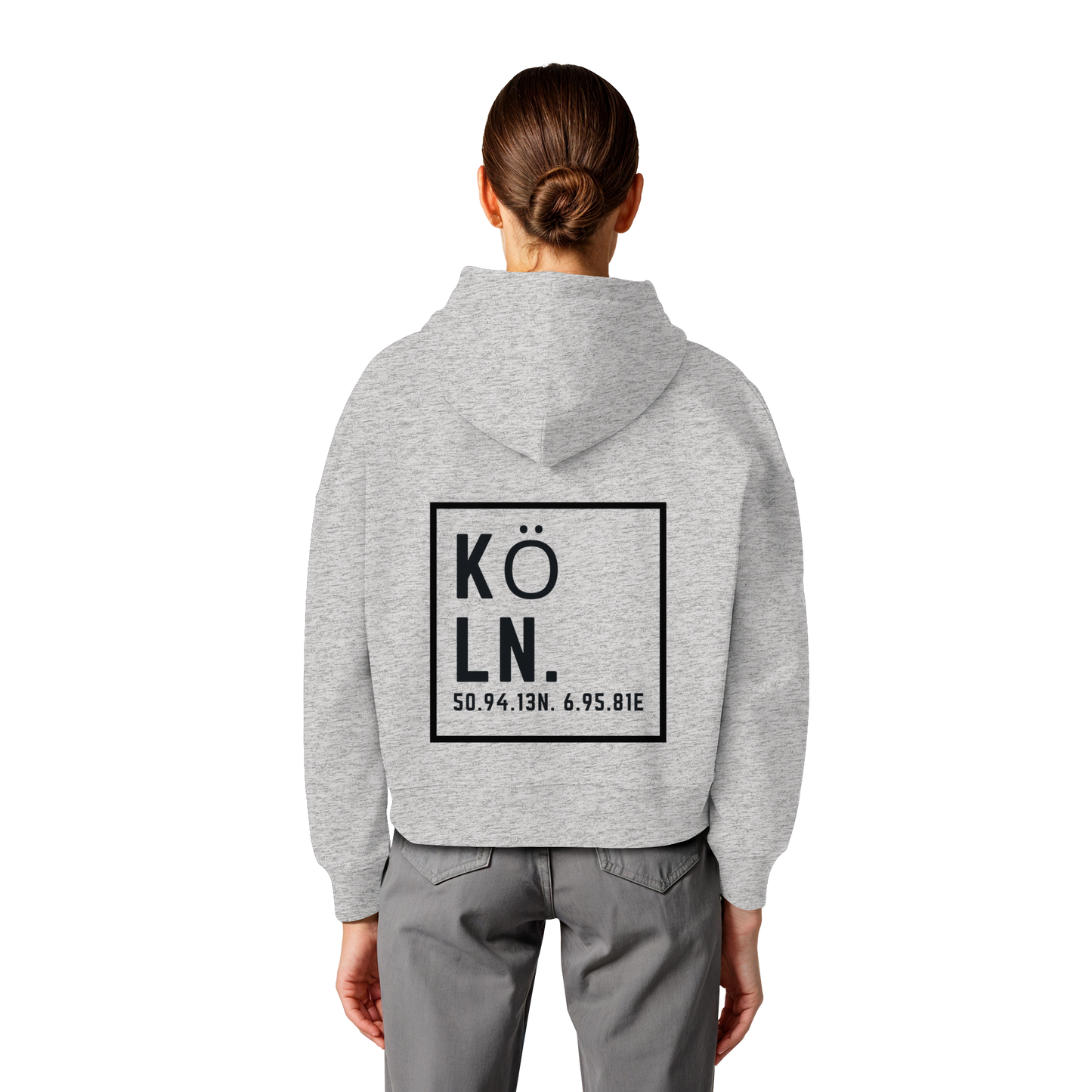 Köln Koordinaten (großer Druck auf dem Rücken) - Womens Organic Boxcut Hoodie