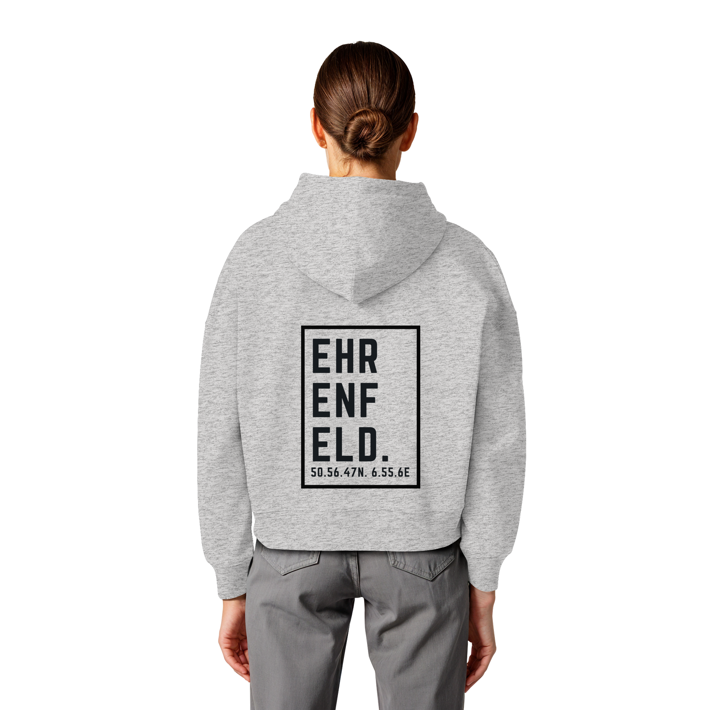 Ehrenfeld Koordinaten (großer Druck auf dem Rücken) - Womens Organic Boxcut Hoodie