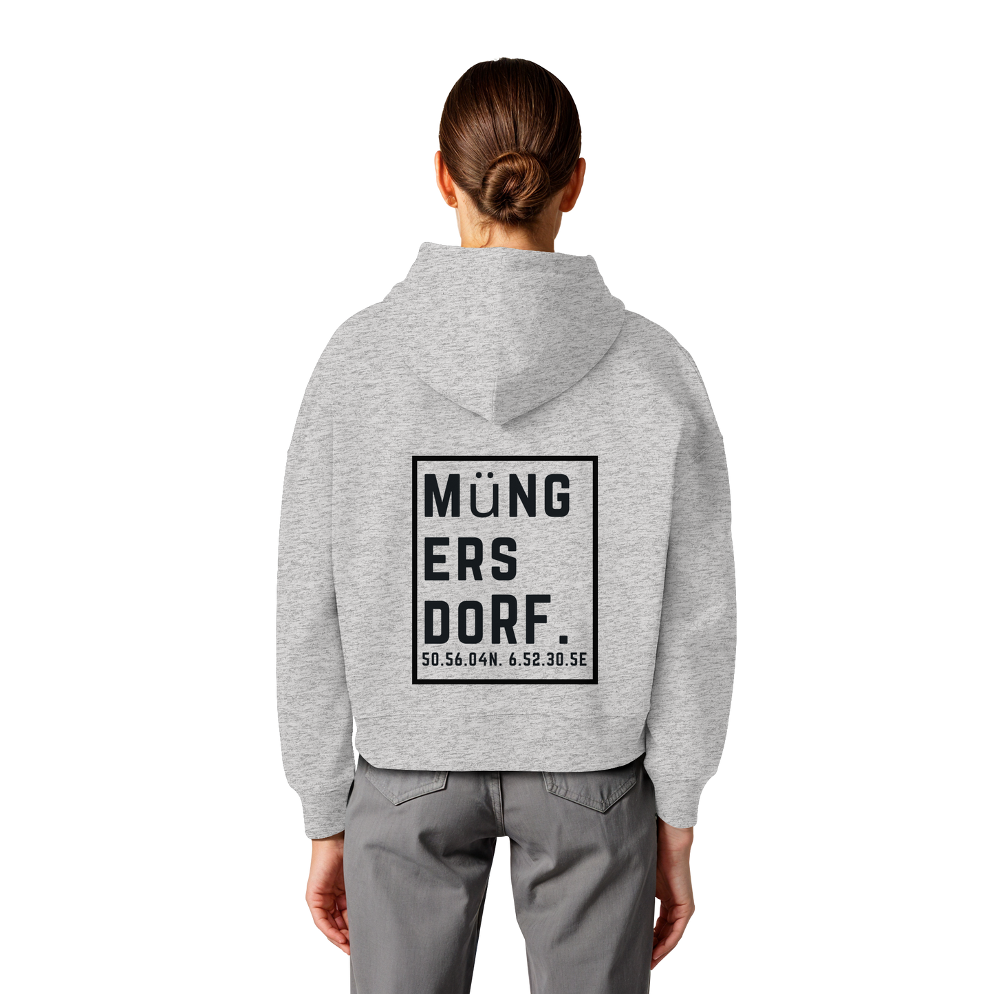 Müngersdorf Koordinaten (großer Druck auf dem Rücken) - Womens Organic Boxcut Hoodie