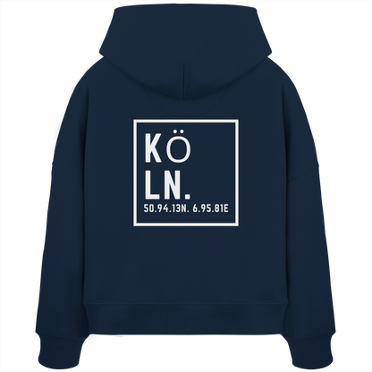 Köln Koordinaten (großer Druck auf dem Rücken) - Womens Organic Boxcut Hoodie