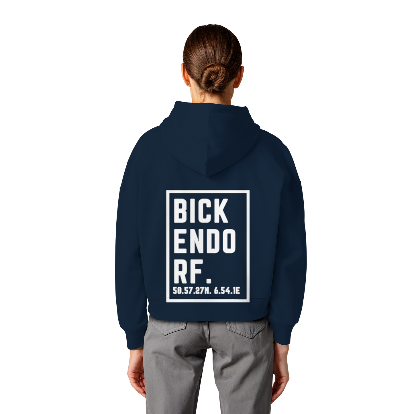 Bickendorf Koordinaten (großer Druck auf dem Rücken) - Womens Organic Boxcut Hoodie