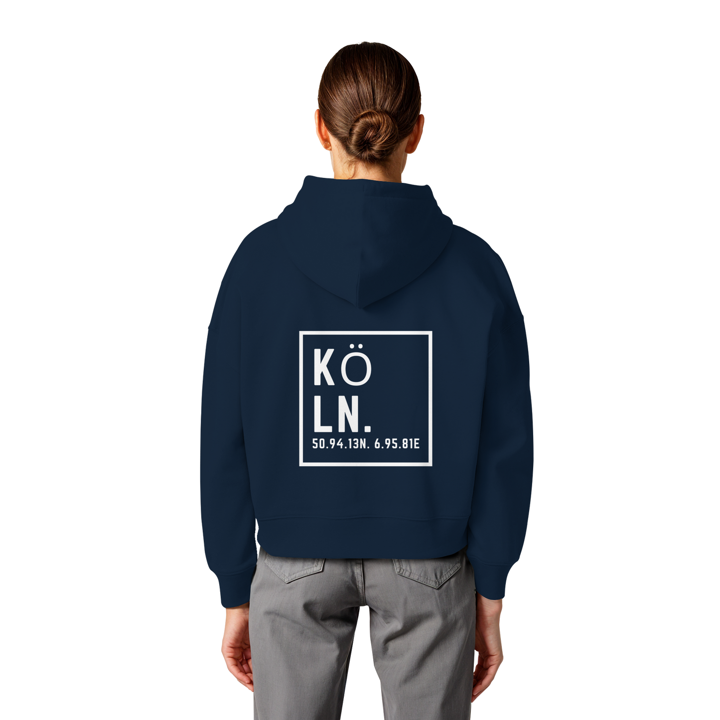 Köln Koordinaten (großer Druck auf dem Rücken) - Womens Organic Boxcut Hoodie
