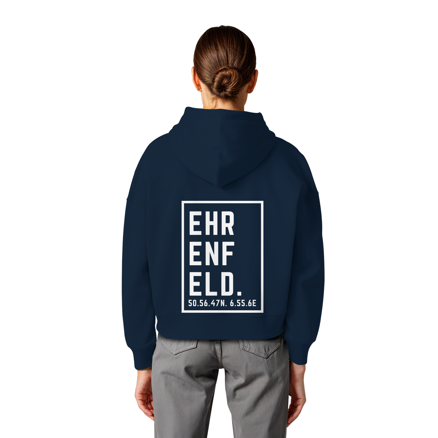 Ehrenfeld Koordinaten (großer Druck auf dem Rücken) - Womens Organic Boxcut Hoodie