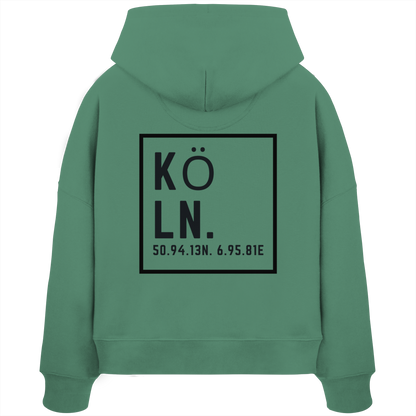 Köln Koordinaten (großer Druck auf dem Rücken) - Womens Organic Boxcut Hoodie