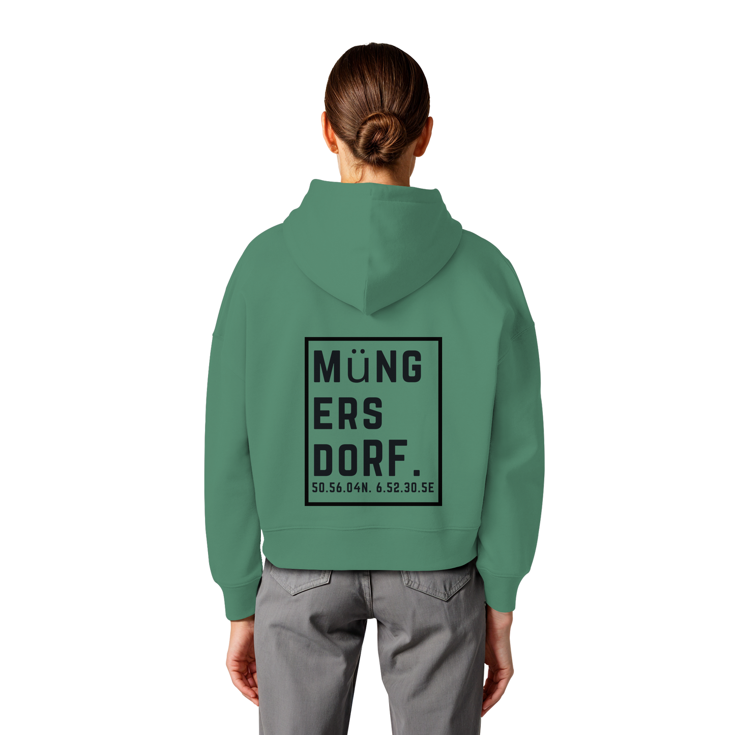 Müngersdorf Koordinaten (großer Druck auf dem Rücken) - Womens Organic Boxcut Hoodie