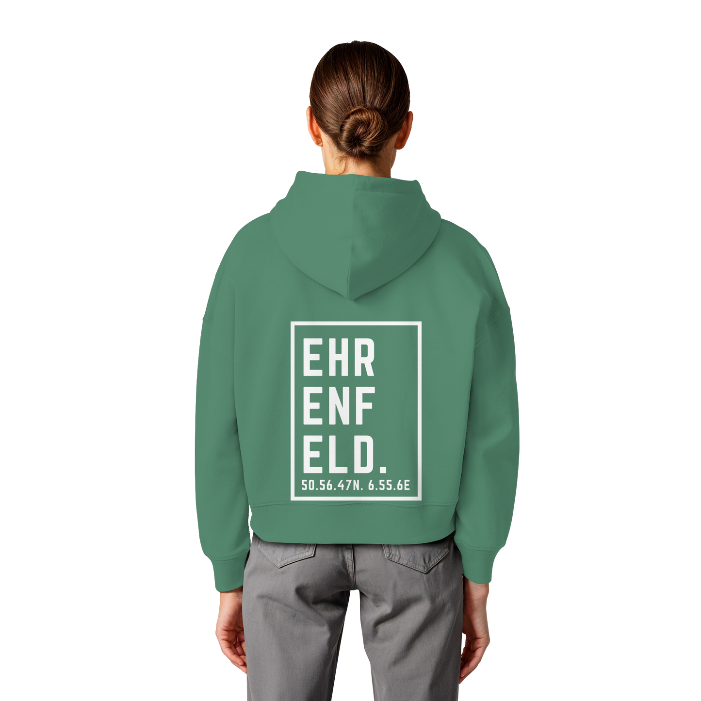 Ehrenfeld Koordinaten (großer Druck auf dem Rücken) - Womens Organic Boxcut Hoodie