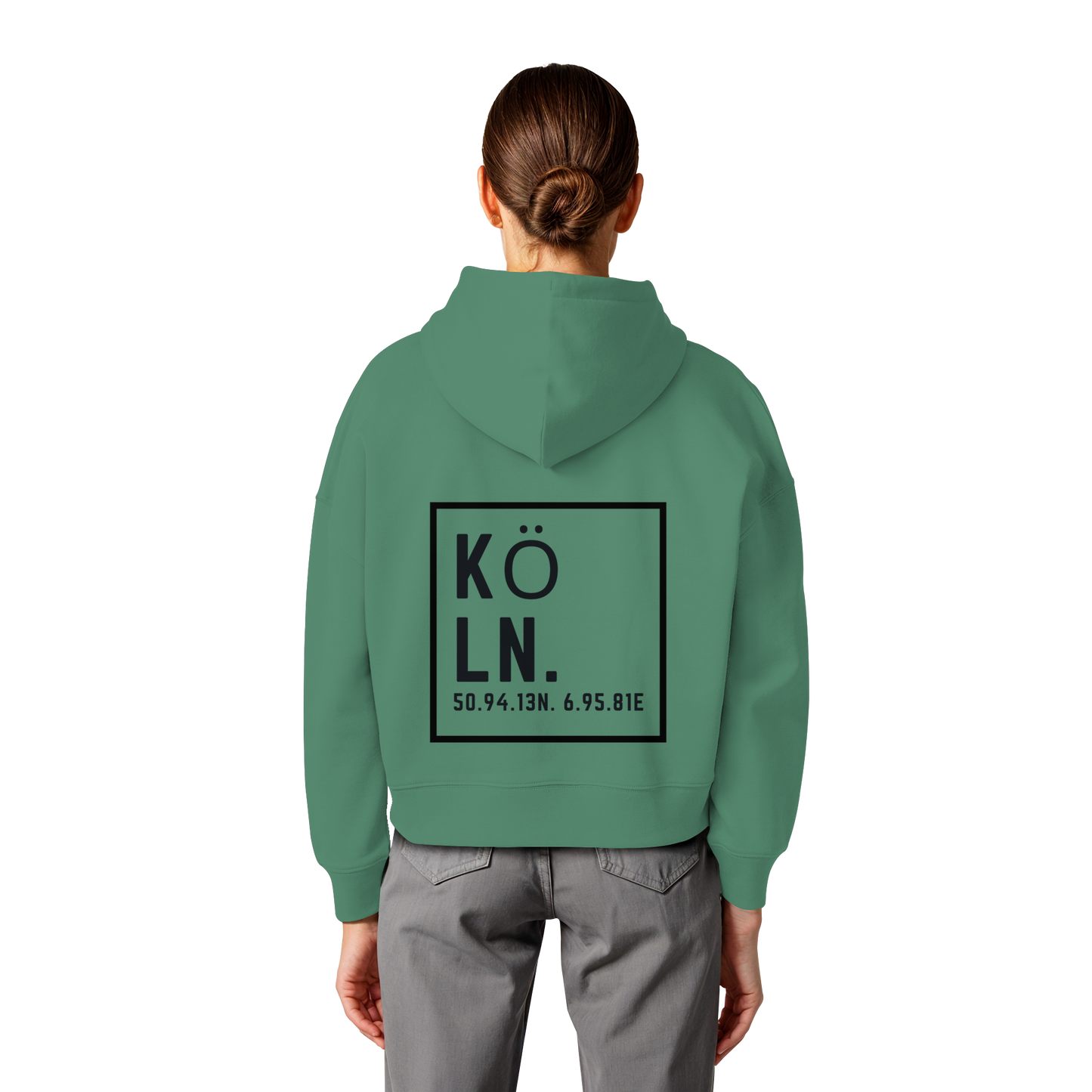 Köln Koordinaten (großer Druck auf dem Rücken) - Womens Organic Boxcut Hoodie