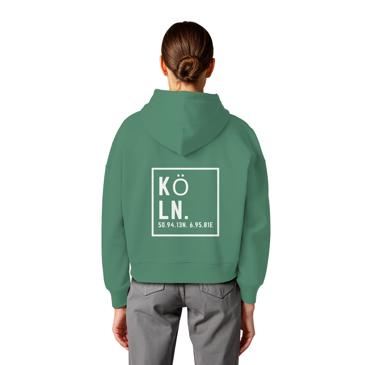 Köln Koordinaten (großer Druck auf dem Rücken) - Womens Organic Boxcut Hoodie