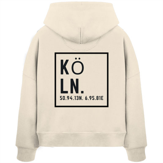 Köln Koordinaten (großer Druck auf dem Rücken) - Womens Organic Boxcut Hoodie