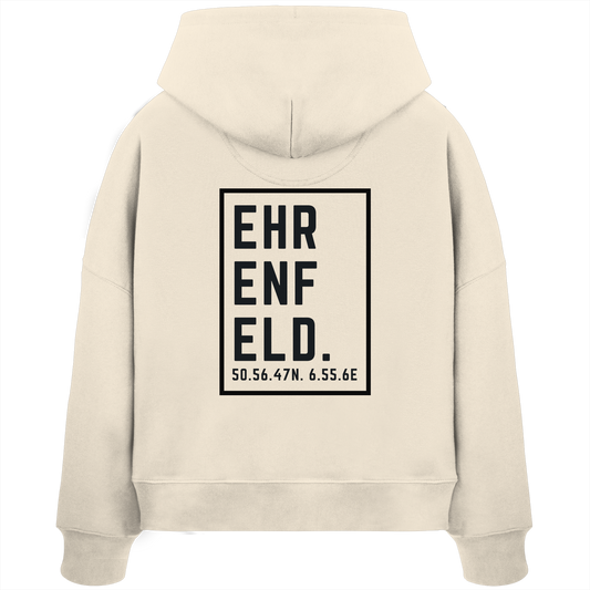 Ehrenfeld Koordinaten (großer Druck auf dem Rücken) - Womens Organic Boxcut Hoodie