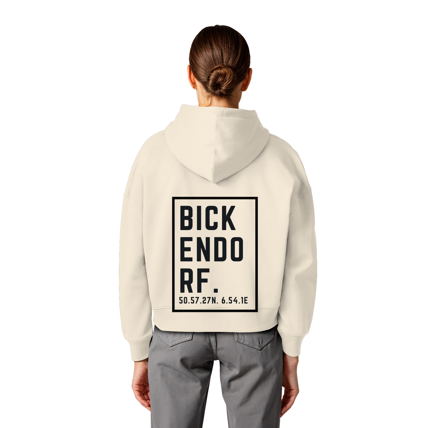 Bickendorf Koordinaten (großer Druck auf dem Rücken) - Womens Organic Boxcut Hoodie