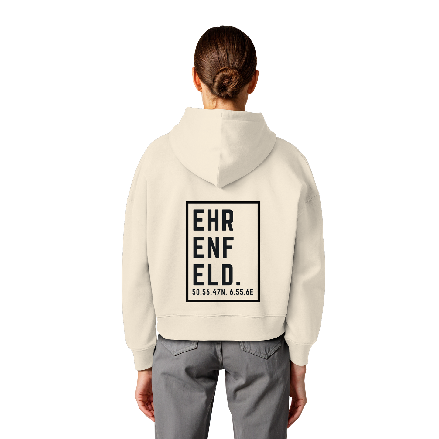 Ehrenfeld Koordinaten (großer Druck auf dem Rücken) - Womens Organic Boxcut Hoodie