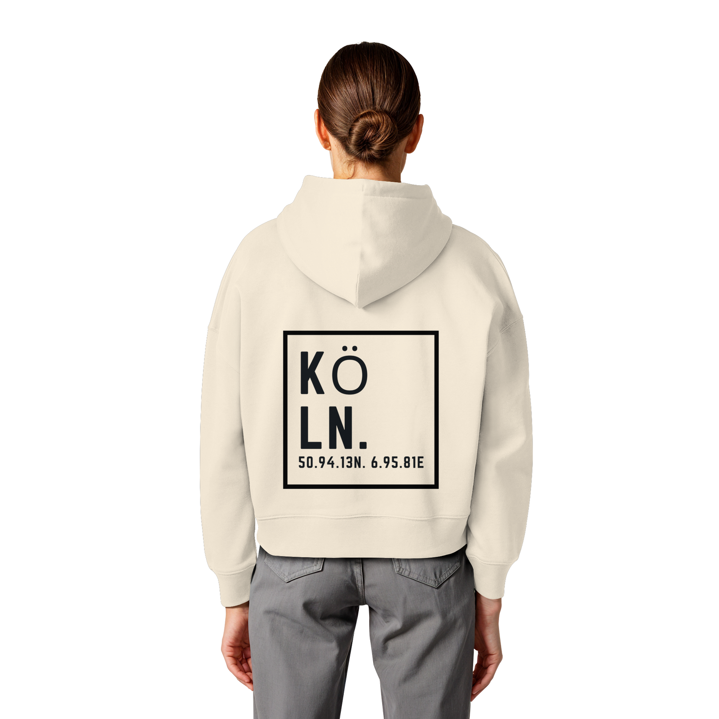 Köln Koordinaten (großer Druck auf dem Rücken) - Womens Organic Boxcut Hoodie