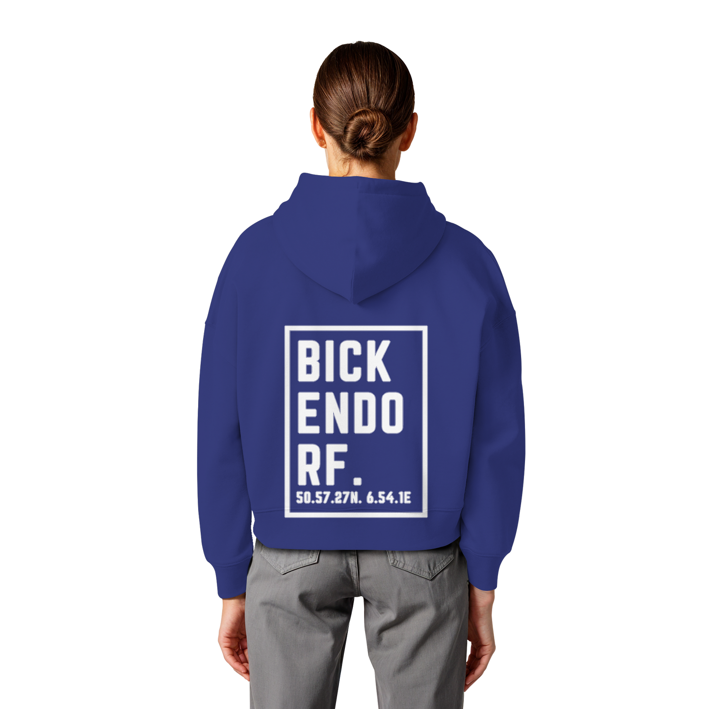 Bickendorf Koordinaten (großer Druck auf dem Rücken) - Womens Organic Boxcut Hoodie