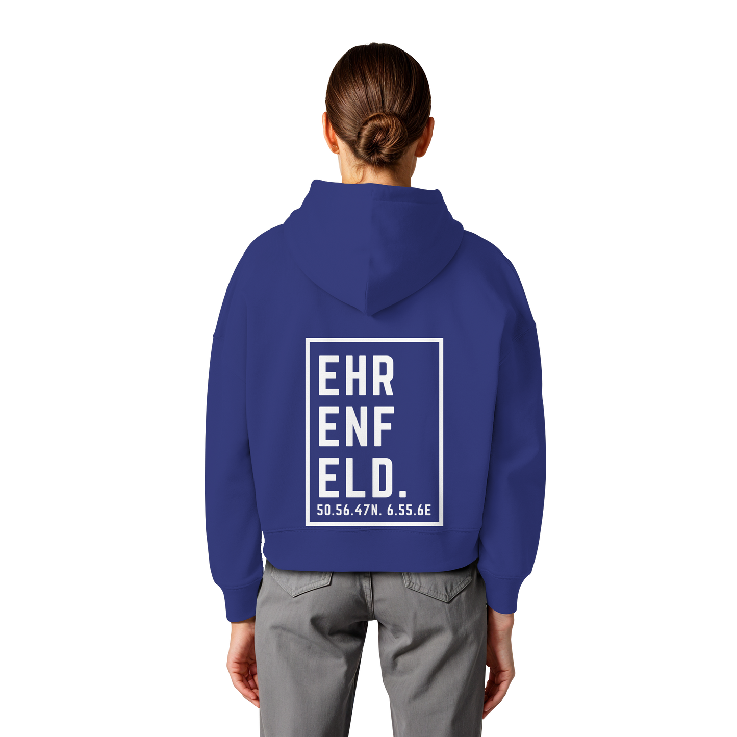 Ehrenfeld Koordinaten (großer Druck auf dem Rücken) - Womens Organic Boxcut Hoodie