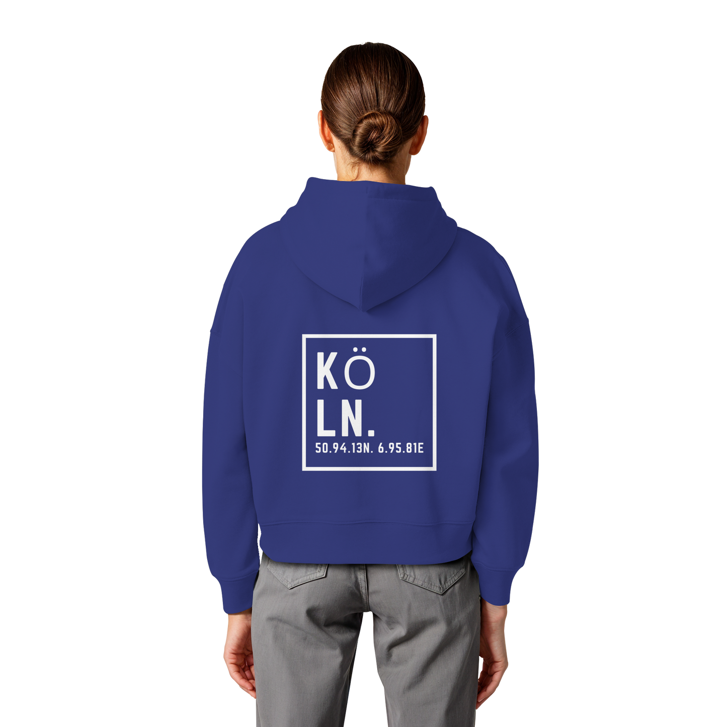 Köln Koordinaten (großer Druck auf dem Rücken) - Womens Organic Boxcut Hoodie