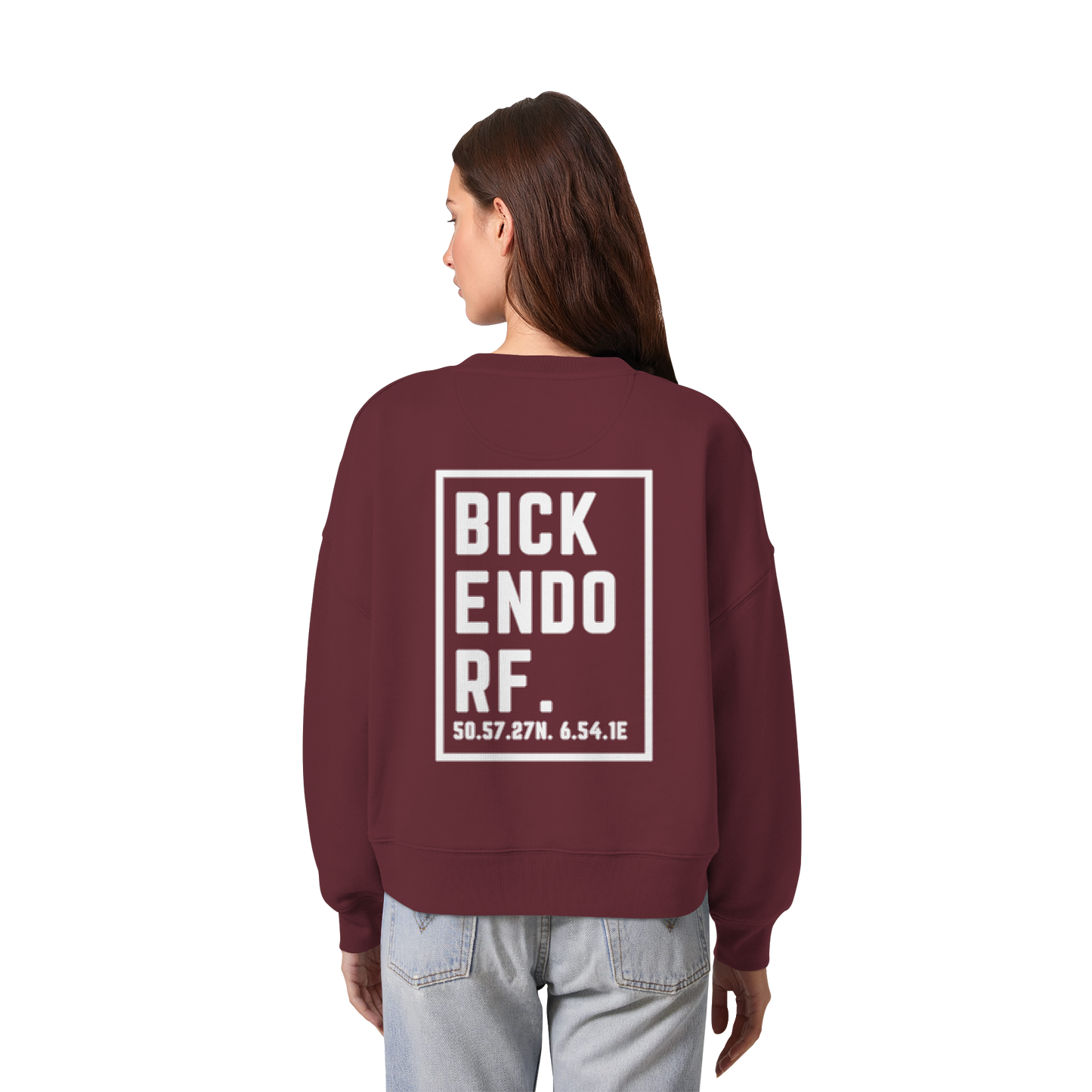 Bickendorf Koordinaten (großer Druck auf dem Rücken) - Womens Organic Boxcut Sweatshirt