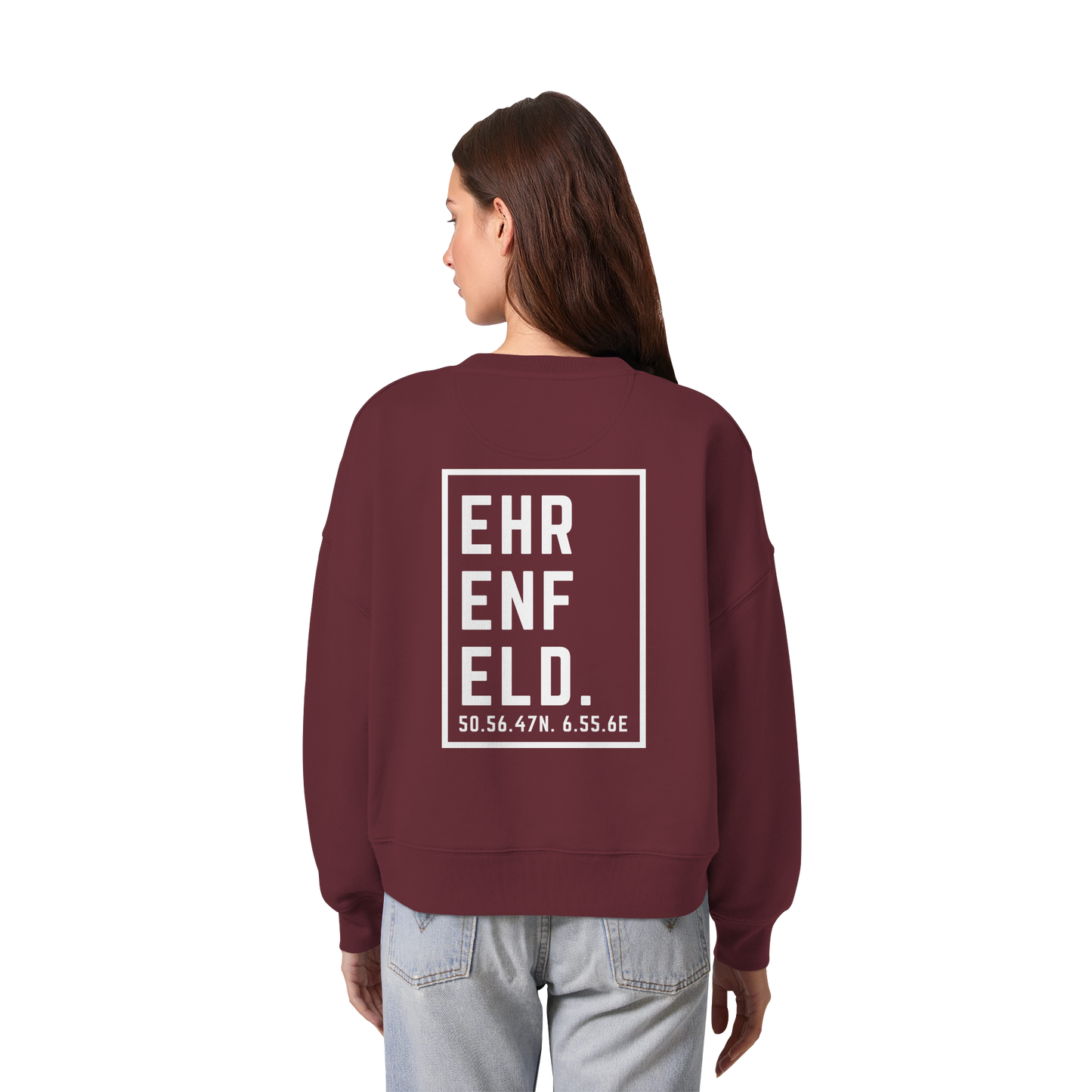 Ehrenfeld Koordinaten (großer Druck auf dem Rücken) - Womens Organic Boxcut Sweatshirt