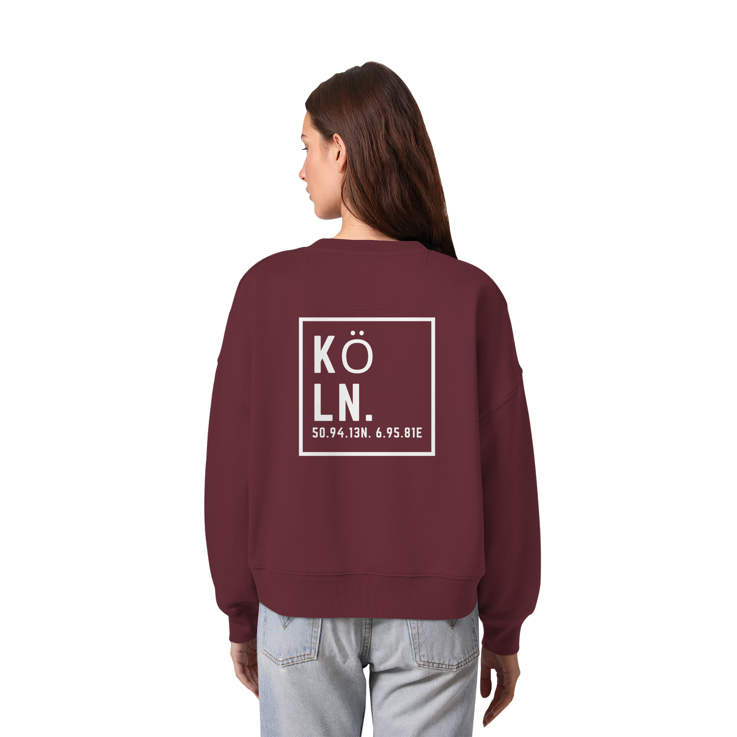 Köln Koordinaten (großer Druck auf dem Rücken) - Womens Organic Boxcut Sweatshirt