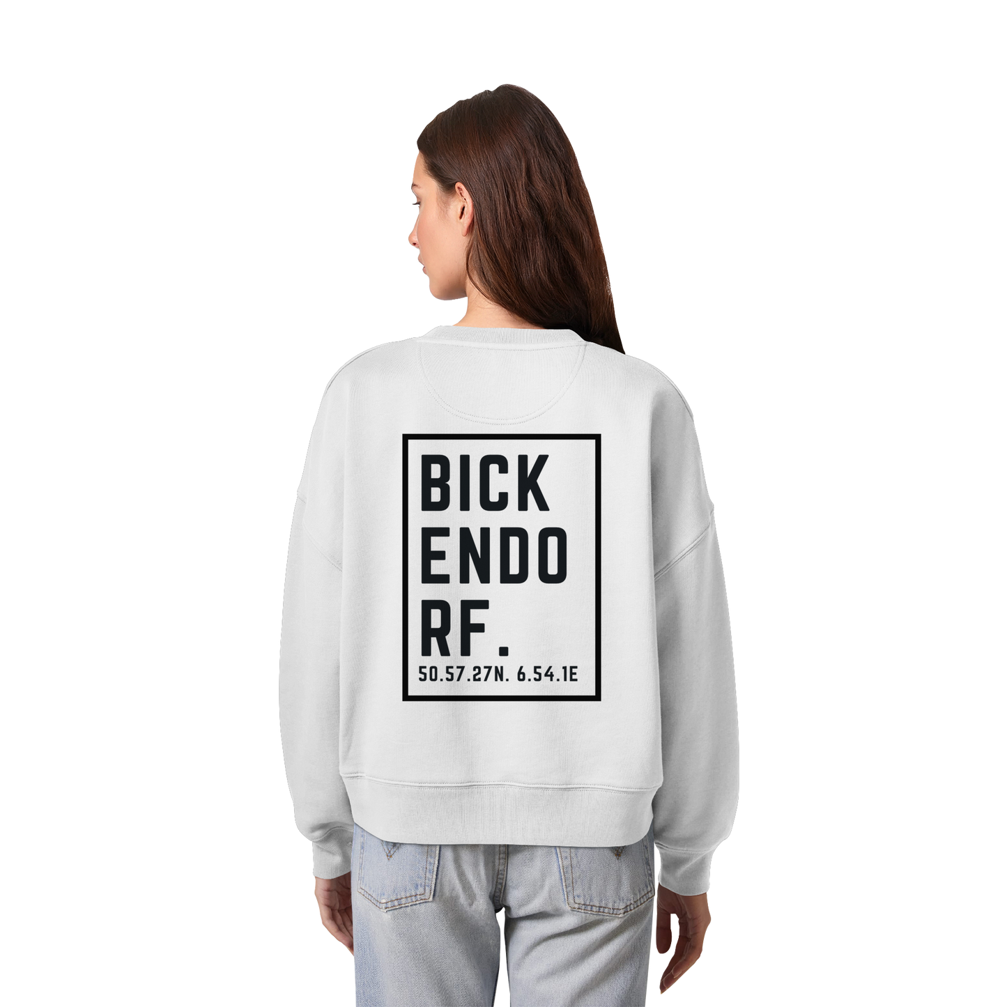 Bickendorf Koordinaten (großer Druck auf dem Rücken) - Womens Organic Boxcut Sweatshirt
