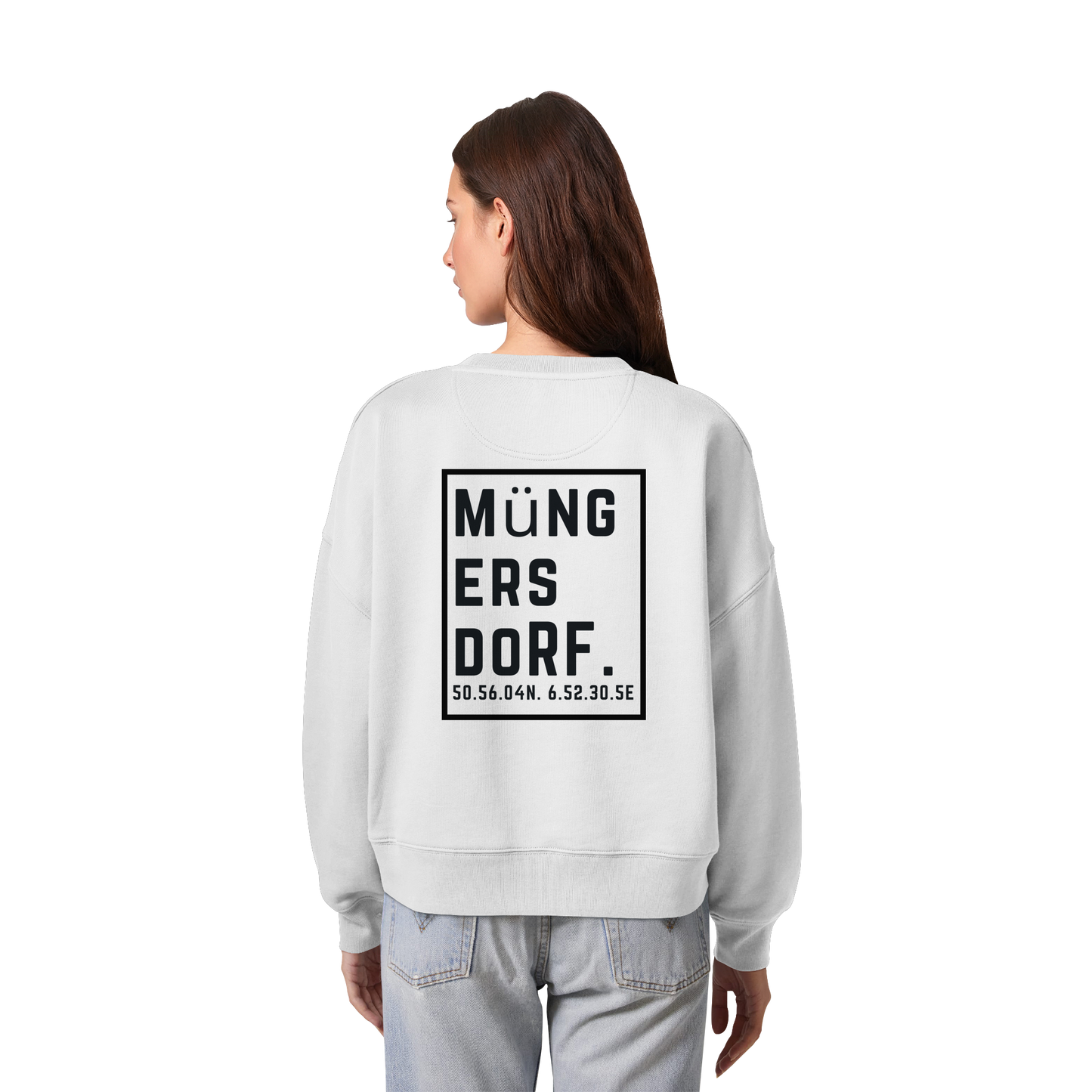Müngersdorf Koordinaten (großer Druck auf dem Rücken) - Womens Organic Boxcut Sweatshirt