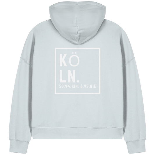 Köln Koordinaten (großer Druck auf dem Rücken) - Womens Organic Boxcut Zipper
