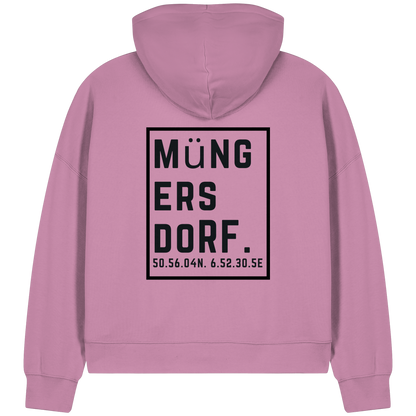 Müngersdorf Koordinaten (großer Druck auf dem Rücken) - Womens Organic Boxcut Zipper