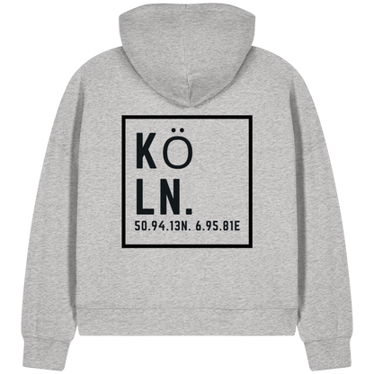Köln Koordinaten (großer Druck auf dem Rücken) - Womens Organic Boxcut Zipper