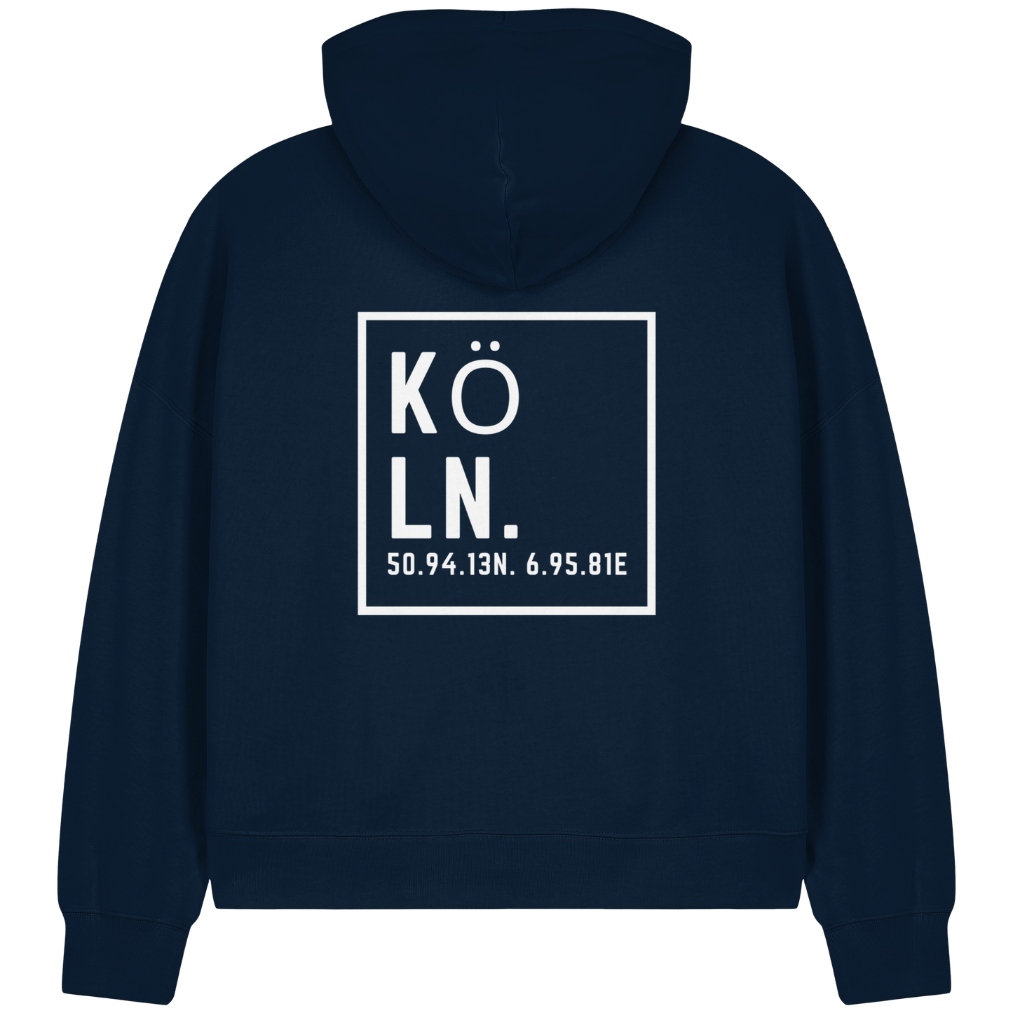 Köln Koordinaten (großer Druck auf dem Rücken) - Womens Organic Boxcut Zipper
