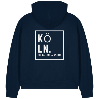 Köln Koordinaten (großer Druck auf dem Rücken) - Womens Organic Boxcut Zipper