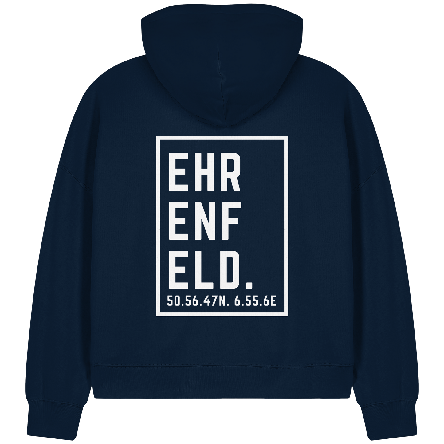 Ehrenfeld Koordinaten (großer Druck auf dem Rücken) - Womens Organic Boxcut Zipper