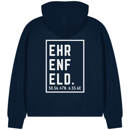 Ehrenfeld Koordinaten (großer Druck auf dem Rücken) - Womens Organic Boxcut Zipper