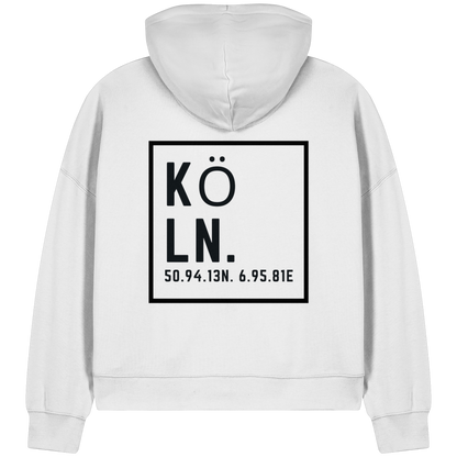 Köln Koordinaten (großer Druck auf dem Rücken) - Womens Organic Boxcut Zipper
