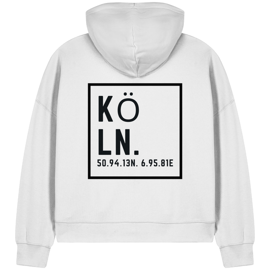 Köln Koordinaten (großer Druck auf dem Rücken) - Womens Organic Boxcut Zipper