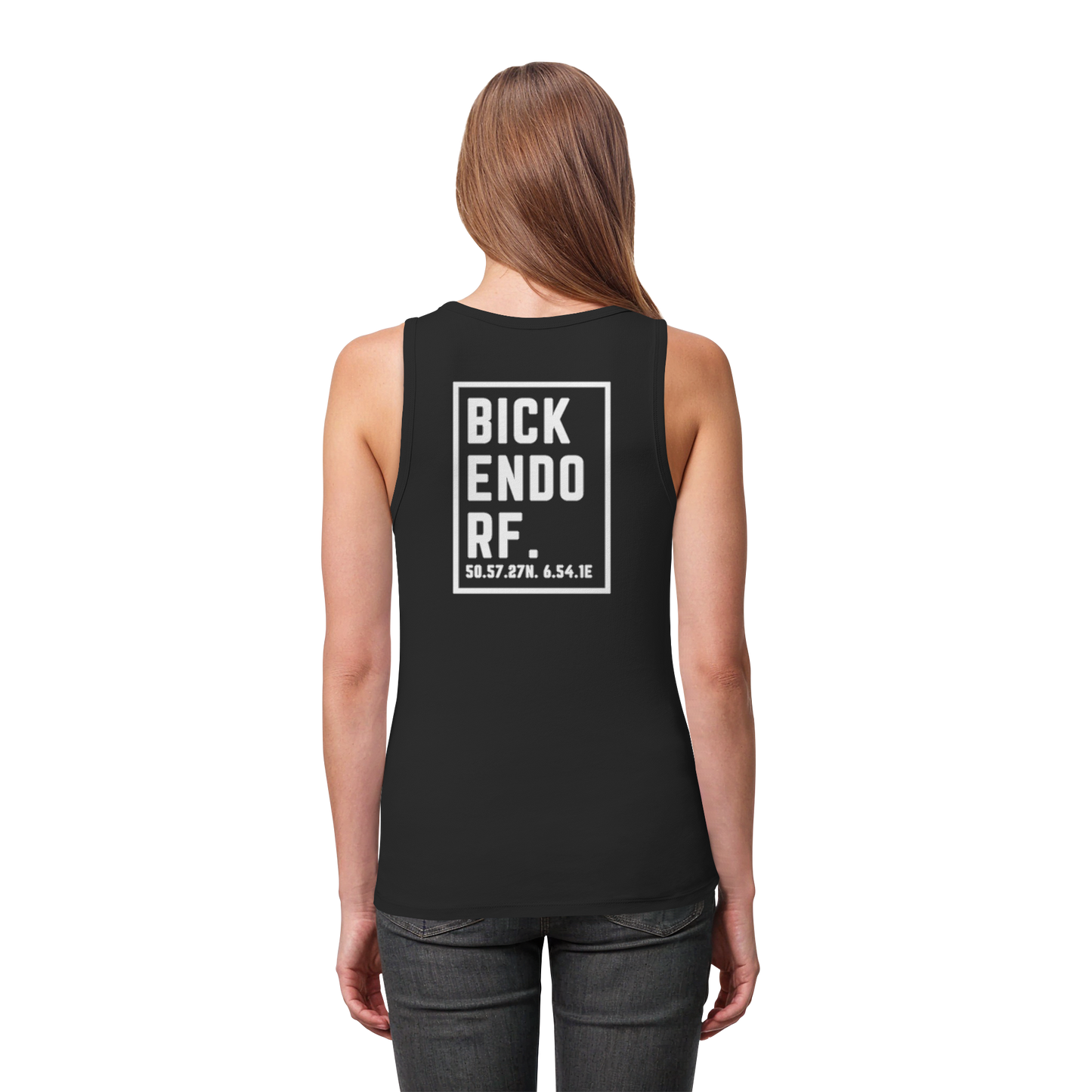 Bickendorf Koordinaten (großer Druck auf dem Rücken) - Womens Organic Fitted Tank Top