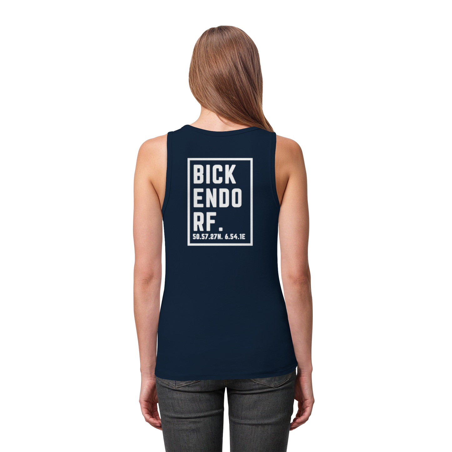 Bickendorf Koordinaten (großer Druck auf dem Rücken) - Womens Organic Fitted Tank Top