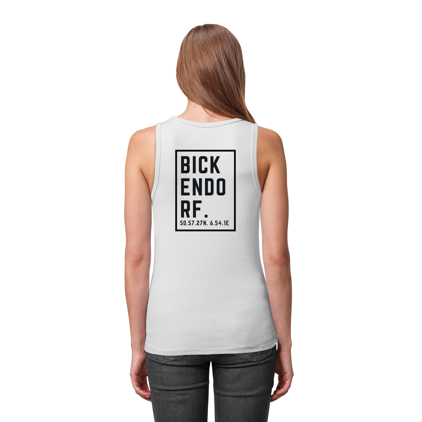 Bickendorf Koordinaten (großer Druck auf dem Rücken) - Womens Organic Fitted Tank Top