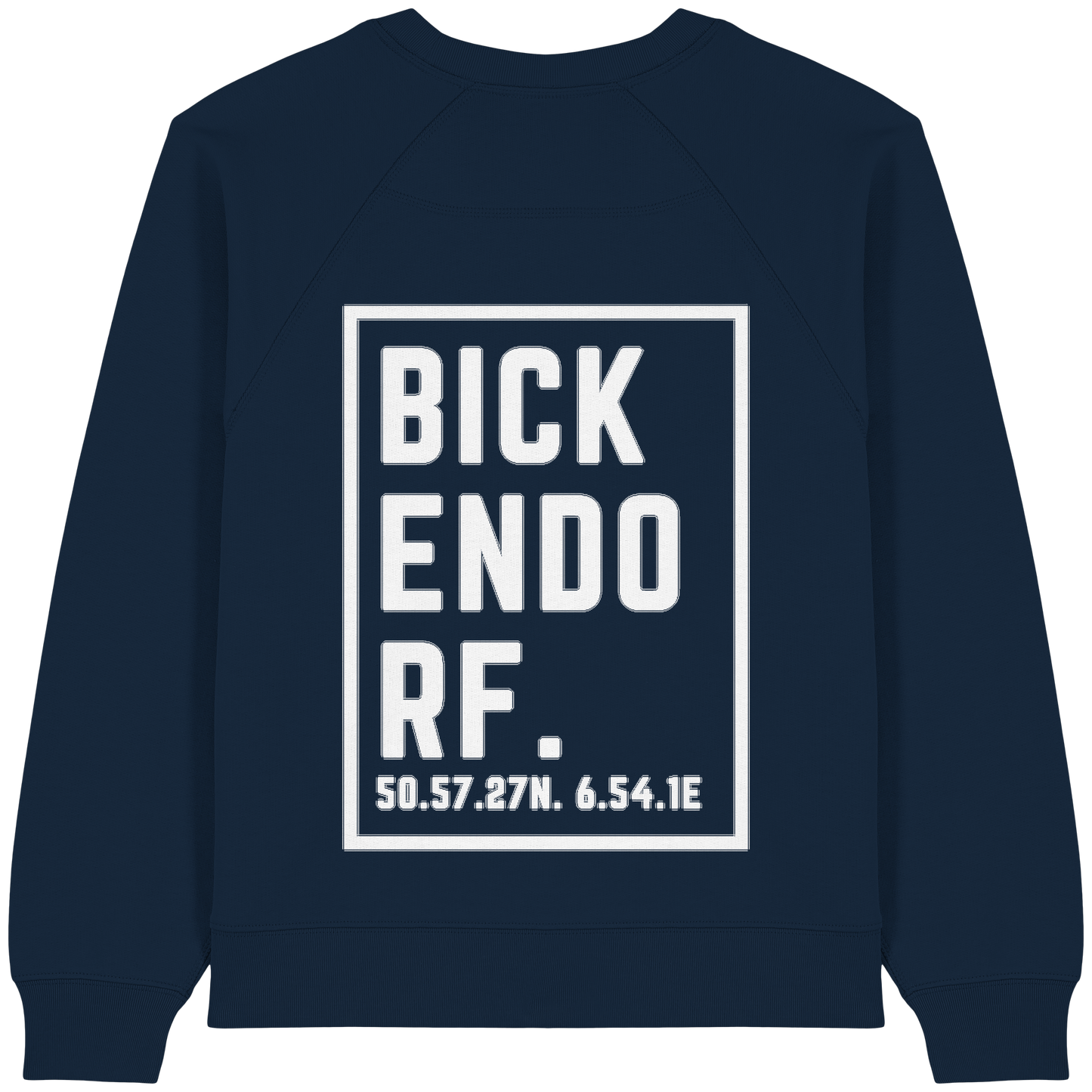 Bickendorf Koordinaten (großer Druck auf dem Rücken) - Womens Organic Raglan Sweatshirt