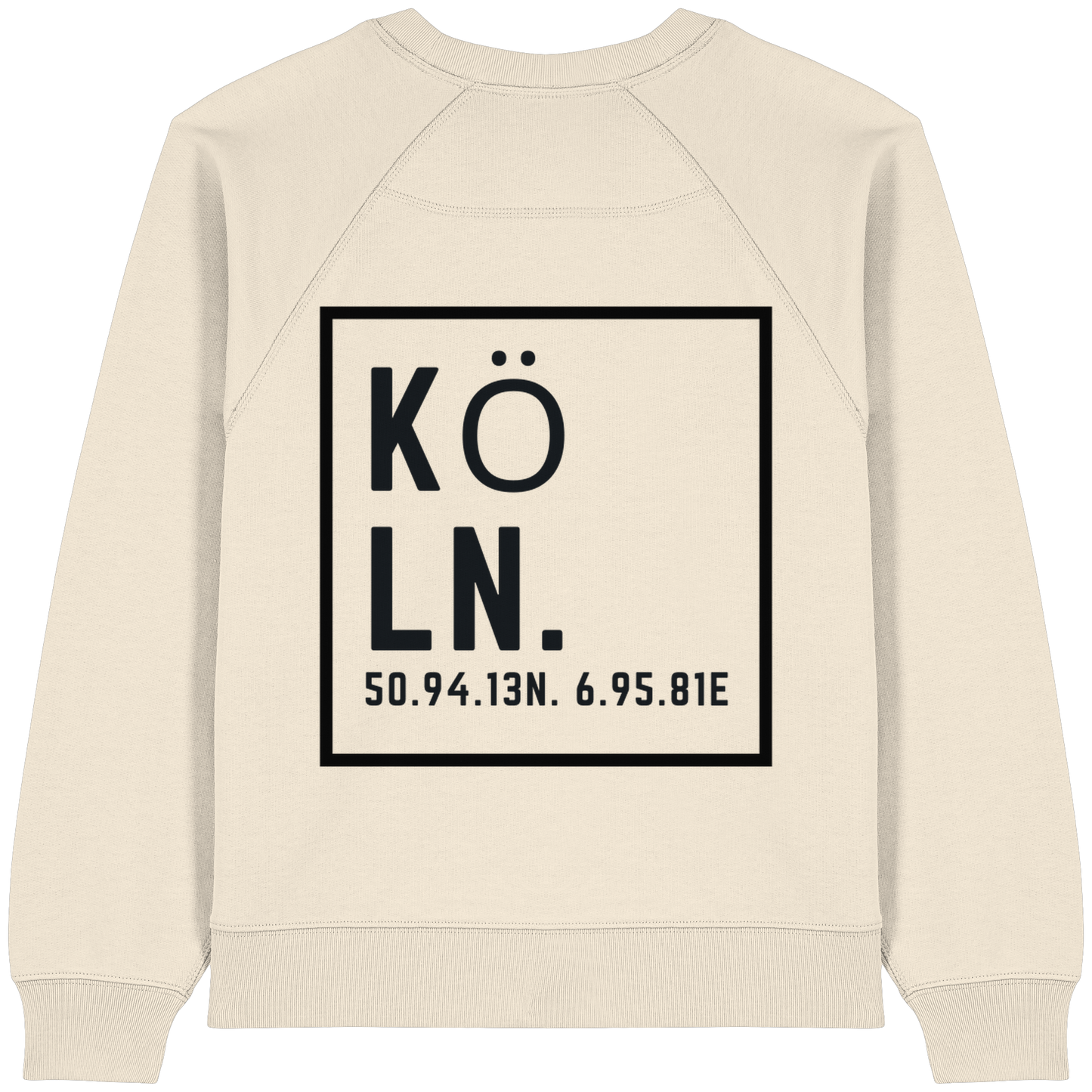 Köln Koordinaten (großer Druck auf dem Rücken) - Womens Organic Raglan Sweatshirt