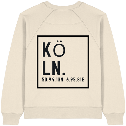 Köln Koordinaten (großer Druck auf dem Rücken) - Womens Organic Raglan Sweatshirt
