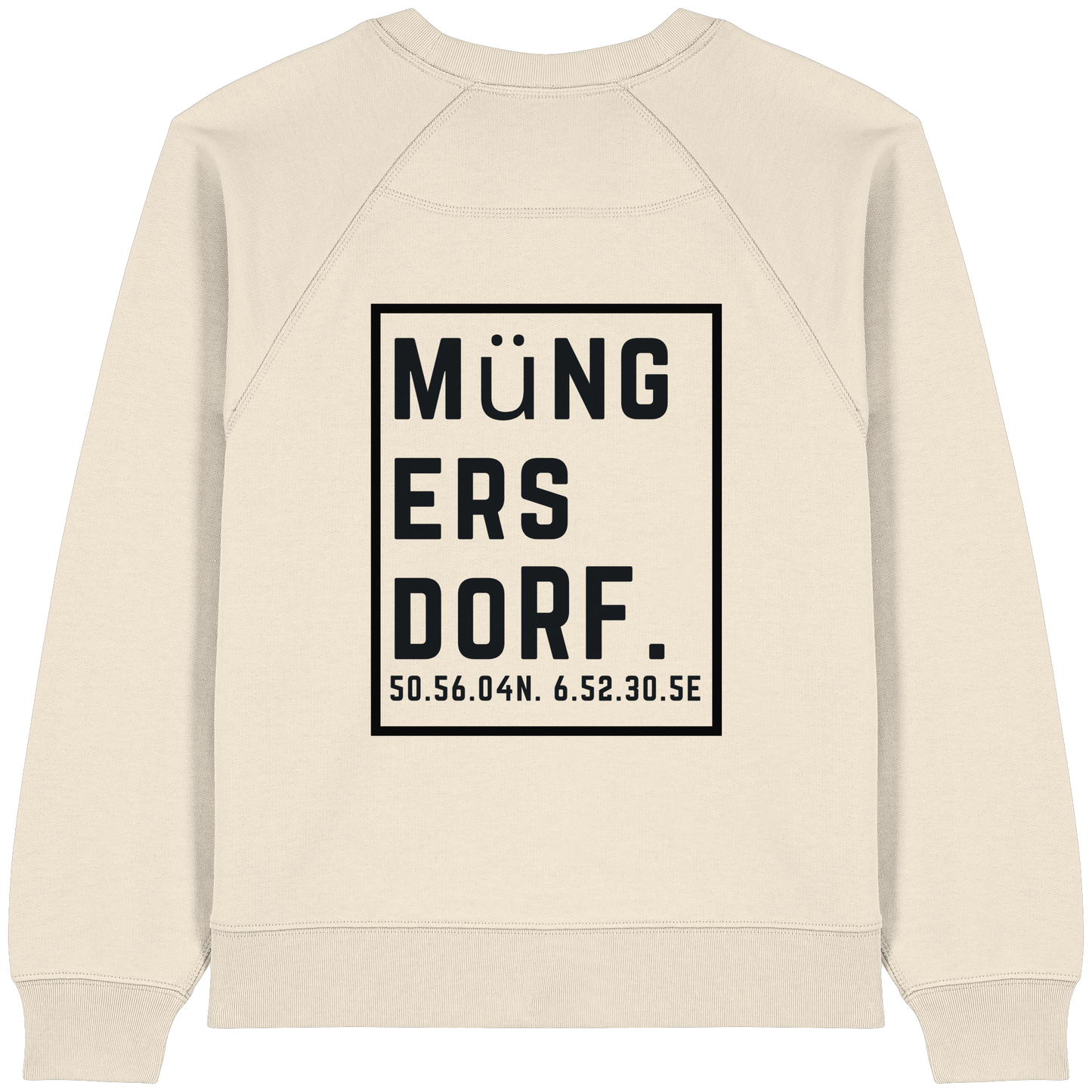 Müngersdorf Koordinaten (großer Druck auf dem Rücken) - Womens Organic Raglan Sweatshirt