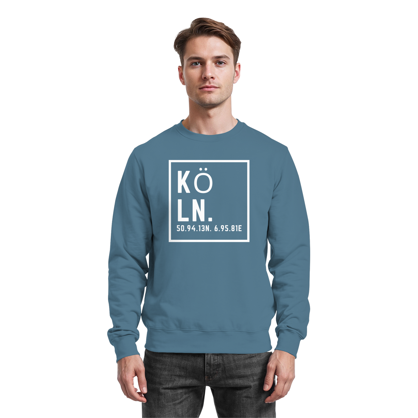 Köln Koordinaten (großer Druck auf der Brust) - Basic Sweatshirt